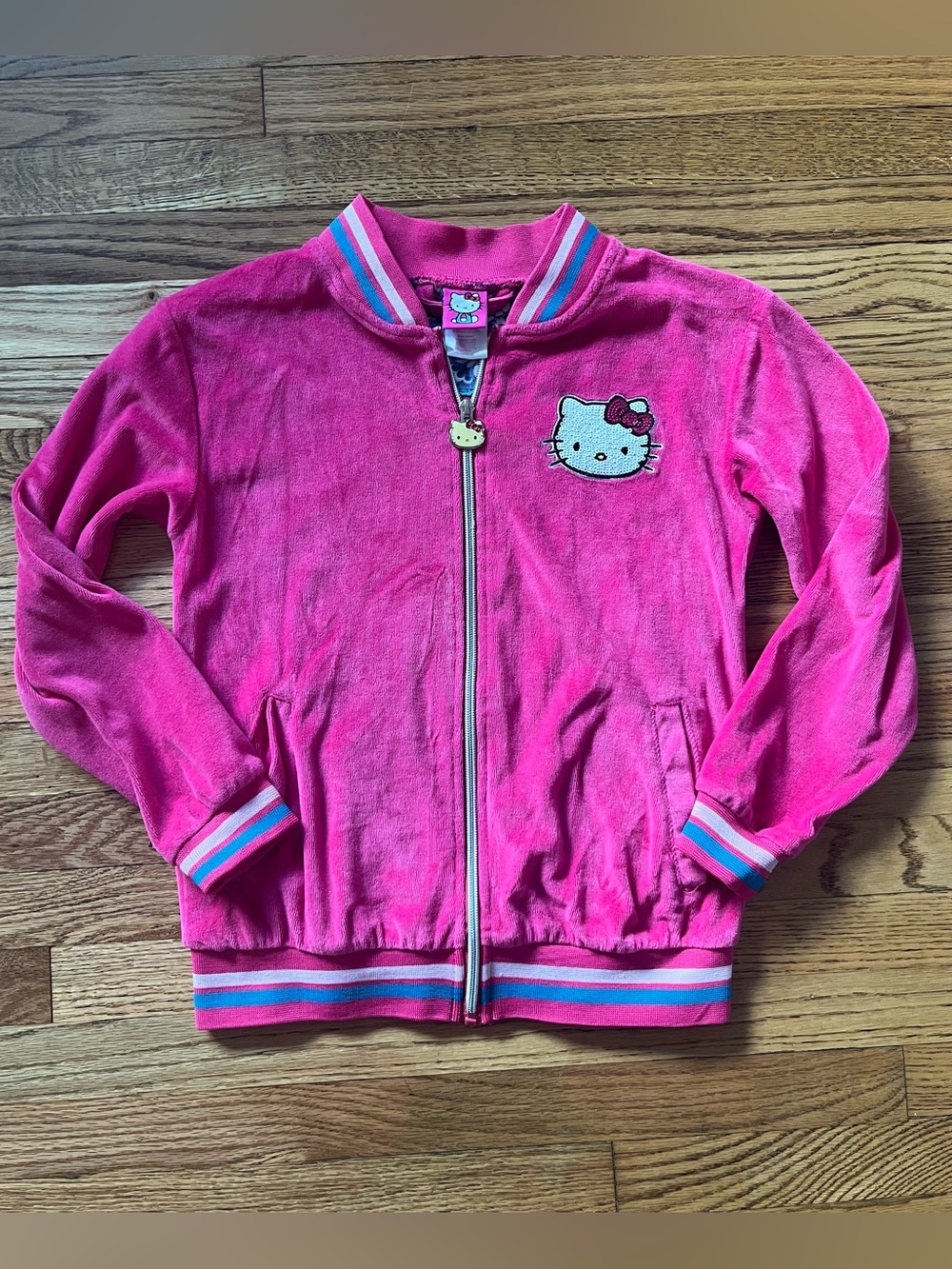 Hello Kitty Hot Pink Zip Jacket with Striped Trim Sz 10/12